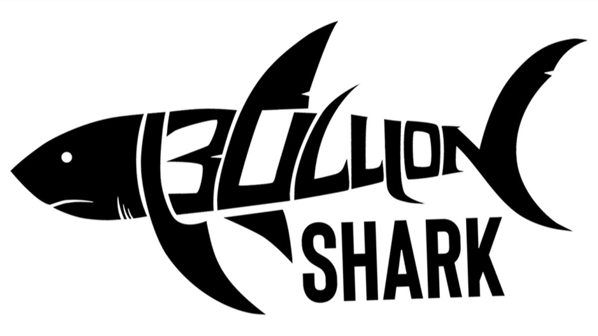 BullionShark Black shark illustration with the words "BULLION SHARK" integrated into its body and below the tail.