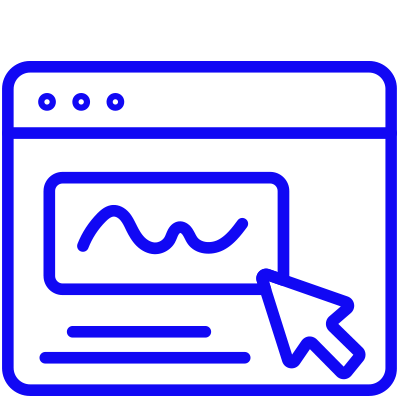 Orange outline of a web browser window with a graph and a cursor arrow on a light background.