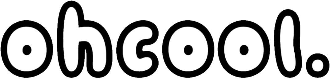 The word "ohcool." in bold, rounded, black bubble letters with dots inside the "o"s.